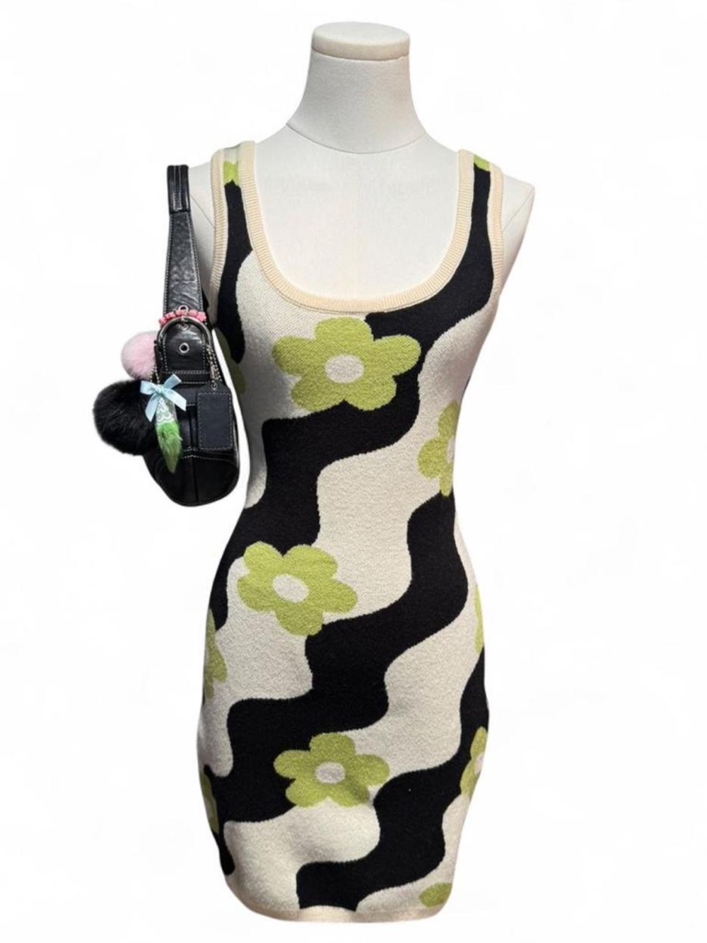 Bailey rose 90s / Y2K inspired square neck floral and wave print dress